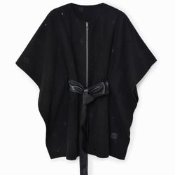 Desigual Belted Cape-Style Poncho Black Unisex