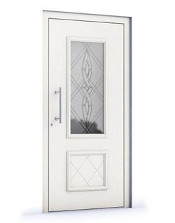 White Exterior Door with Decorative Glass Panel