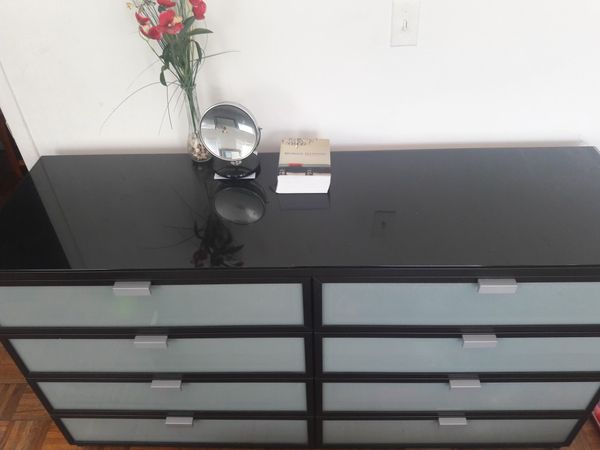 Ikea Hopen 8 Drawer Dresser Black Brown Frosted Glass For Sale In
