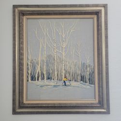 Christmas ASPEN Vintage Needlecraft 1970s Sking Needlepoint Wal Hanging Picture