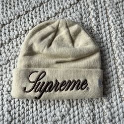 Supreme X New Era Script Logo Unisex Beanie Cream/Brown