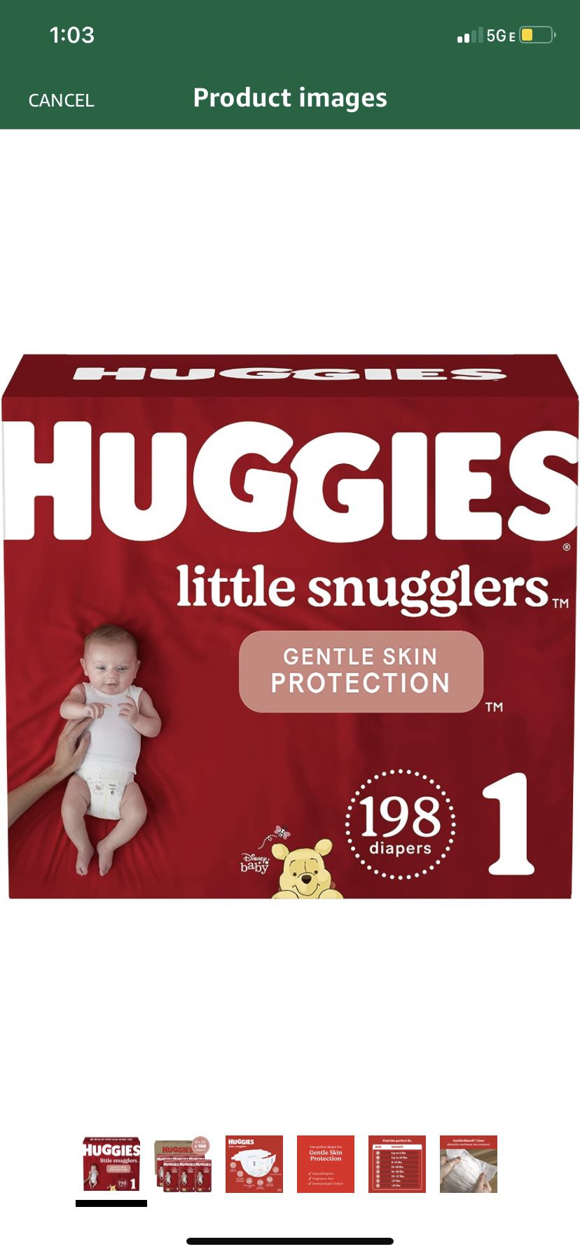 Baby Diapers Size 1 (8-14 lbs), 198ct, Huggies Little Snugglers Newborn Diapers