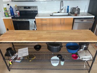 Kitchen Island 18” x 72” with 3-Shelf Kit, 34” Posts, and Wooden Shelf Insert