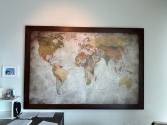 Large Vintage Style Framed World Map