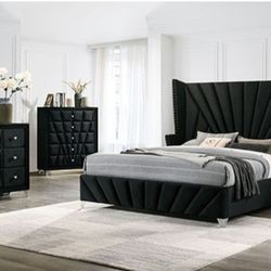 Brand New Black Art Deco-inspired Design 6pc King Size Bedroom Set
