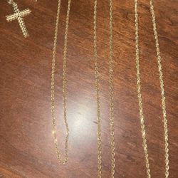 10k Solid Gold Rope Chains, Nugget Cross And Cards Pendant