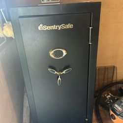 Sentry Safe and gun safe it’s black it’s 59 inches tall 24 inches wide 22 inches deep
