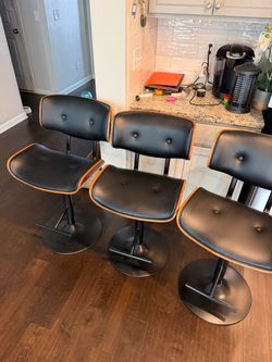 (Moving)) must take all 3 Great condition Wooden/ Leather Bar Stools from At Home