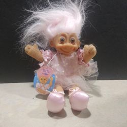 1990's Russ Tu-Tu Ballerina 7" Troll Doll - Soft Body- Original Tags - Pink Hair. ( Plush Box )