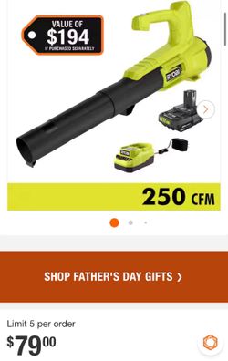 RYOBI ONE+ 18V 90 MPH 250 CFM Cordless Battery Leaf Blower/Sweeper with 2.0 Ah Battery and Charger
