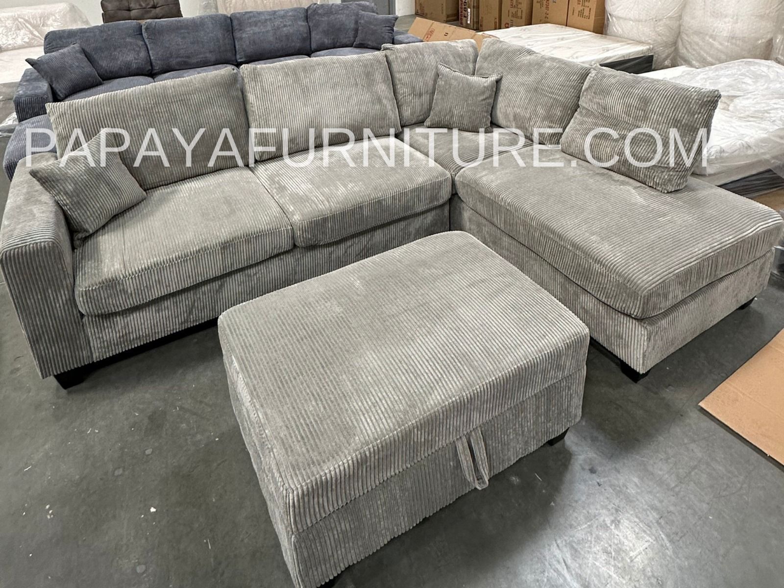 New!106” Plush Gray Sectional And Ottoman, Sectional Sofa,Gray couch, Gray Sofa, Sectional And Storage Ottoman, Sectionals, Sofa, Corduroy Sectional w