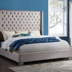 6ft Diamond Bed - Queen & King (Silver Velvet) Brand New! Pay at Delivery! Same Day Delivery!