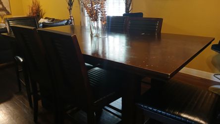 Dining room hardwood table with six chairs