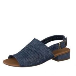 Paul Green Helena Woven Leather Block Heel Saal In Indigo Woven Sportnubuk