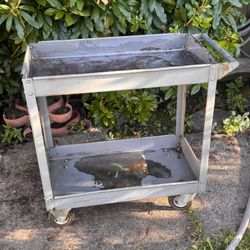 Utility Cart with Deep Lipped Metal Shelves: