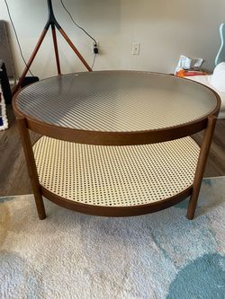 Wood glass rattan coffee table