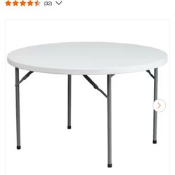 Carnegy Avenue Elon 48 in. Round Granite White Plastic Tabletop Metal Frame Folding Table