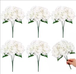 6 Bundles Hydrangea Artificial Flowers for Outdoors and Indoor, Bulk 30 Heads, UV Resistant Faux Hydrangea Flowers for Garden, Porch, Yard, Window Box