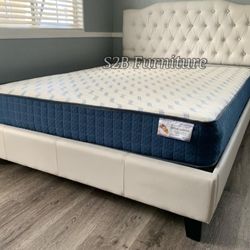 Queen White Crystal Button Bed With Ortho Mattress!