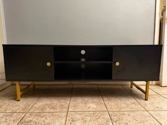 Mid-Century Modern Black Credenza / TV Stand – Gold Legs