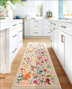 Boho Floral Runner Rug 2x6, Washable Non-Slip Kitchen Rug, Ultra Soft Vintage Carpet for Hallways, Kitchen, Bedroom, Bathroom (Green)