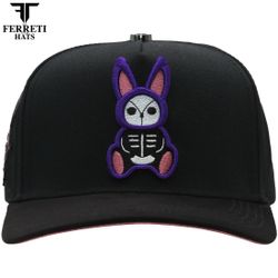 Ferreti Hats Black Embroidered Skeleton Bunny Cap