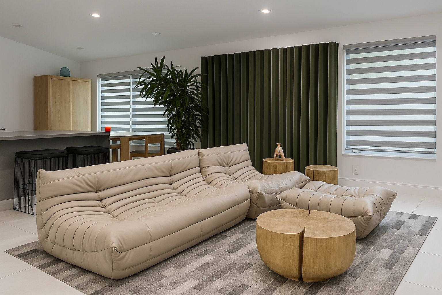 Authentic Ligne Roset Togo 3-Piece Set — Leather in Kyoto Makeup — Sofa, Fireside Chair & Ottoman