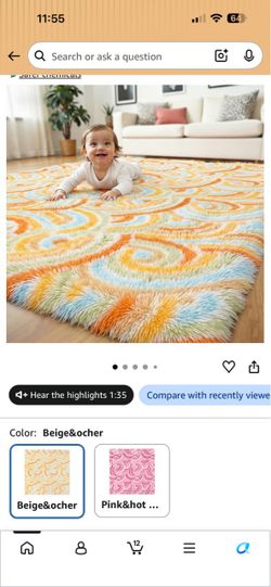 Colorful Shaggy Area Rug Beige and Ocher