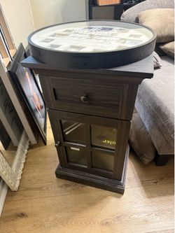 Entertainment center, and side table