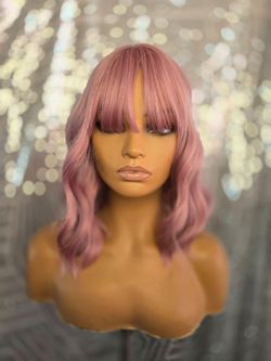 Purple/pink  synthetic hair wig new  with bangs  12 "