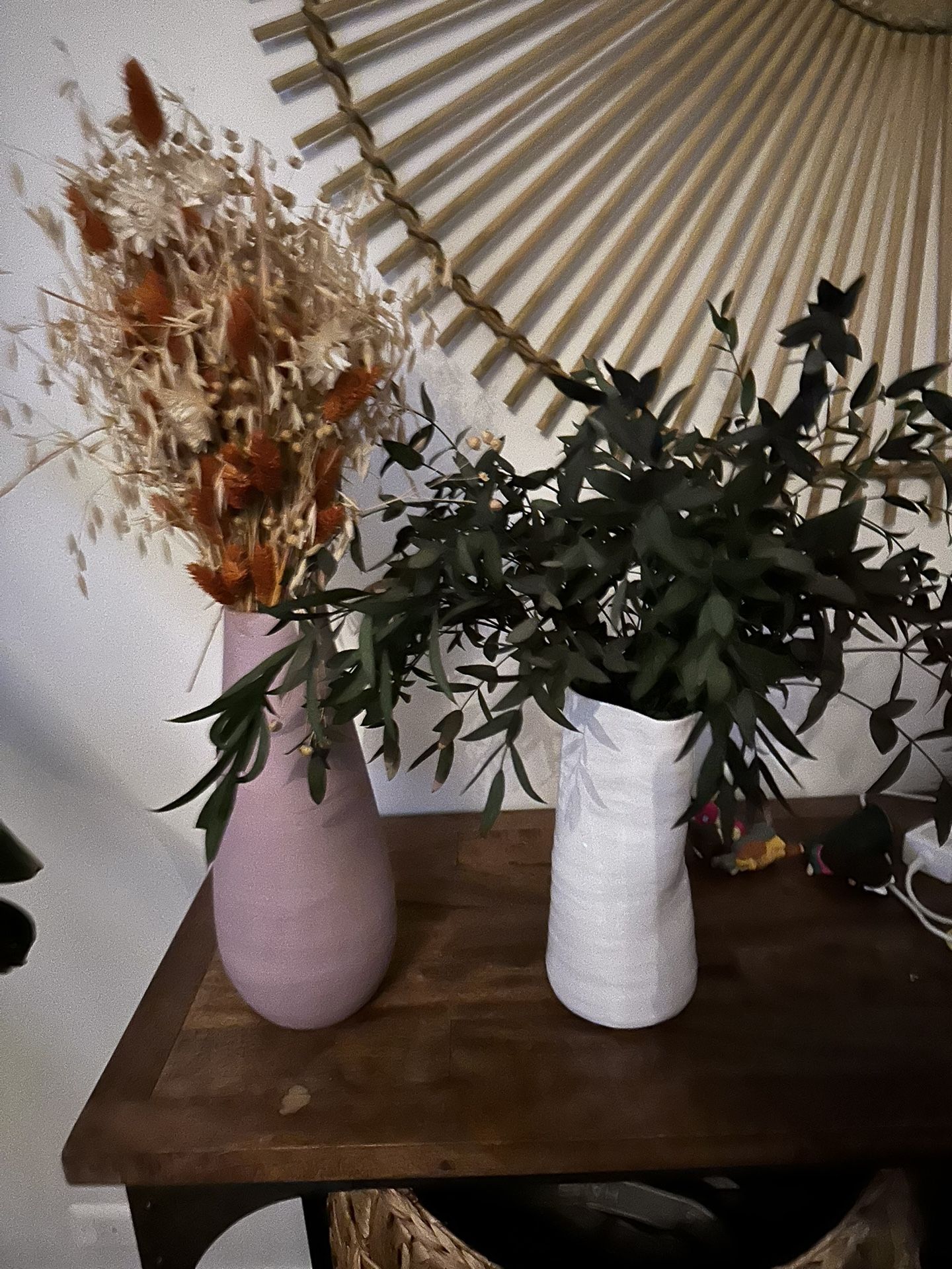 Crate And barrel Vases W/ Fake Foliage