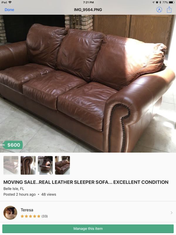 Moving Only 3 Months Old Leather Sofa It S Not A Sleeper Leather Sofa It S Not A Sleeper My Goof For In Orlando Fl Offerup