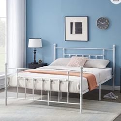 Queen Size Metal Platform Bed Frame with Headboard and Footboard, Heavy Duty Slat Support / No Box Spring Needed Mattress Foundation/ Underbed Storage