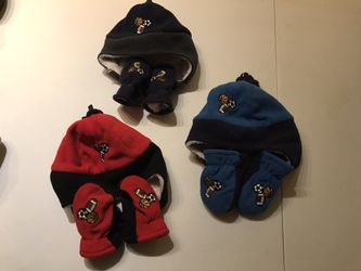2T winter hats with matching mittens