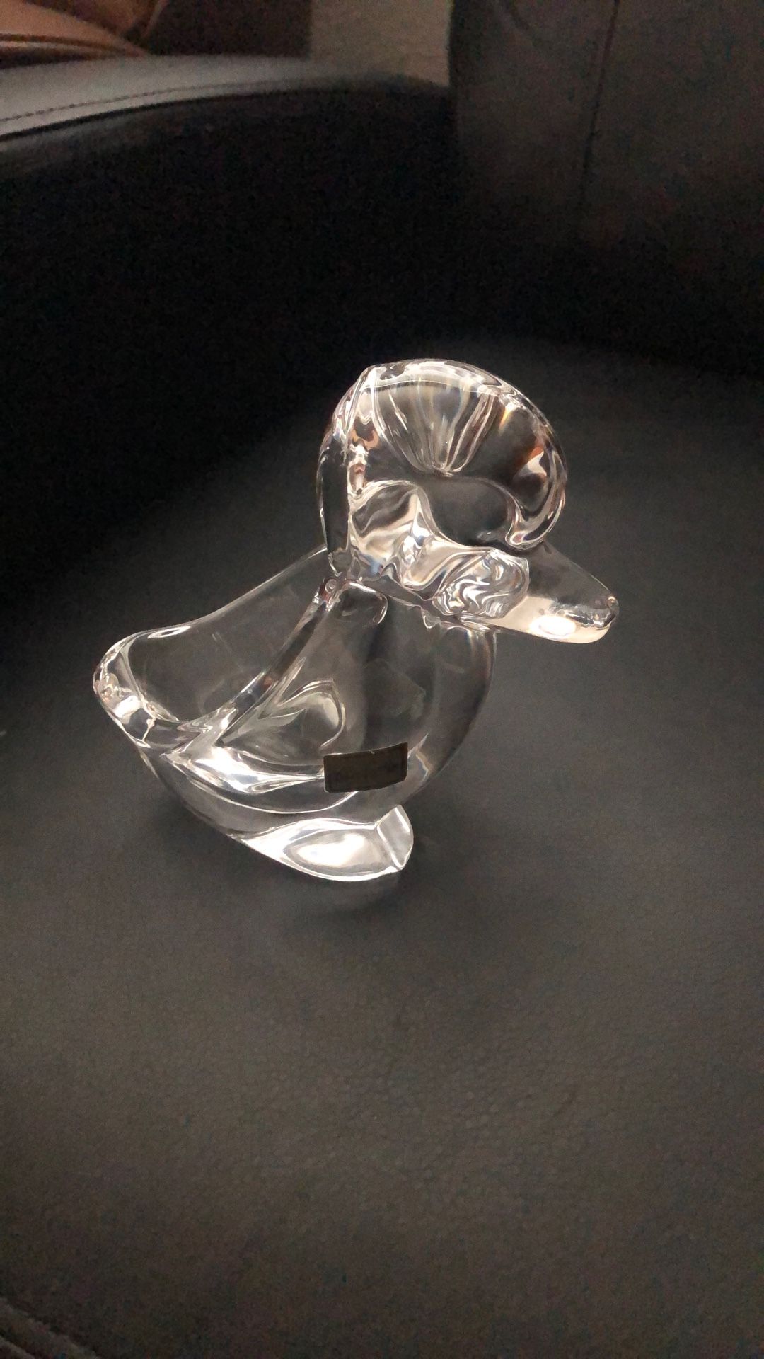 vintage Art Vannes Le Chatel crystal duck figurine from France, often used as a trinket dish, paperweight, or even a candle Holder
