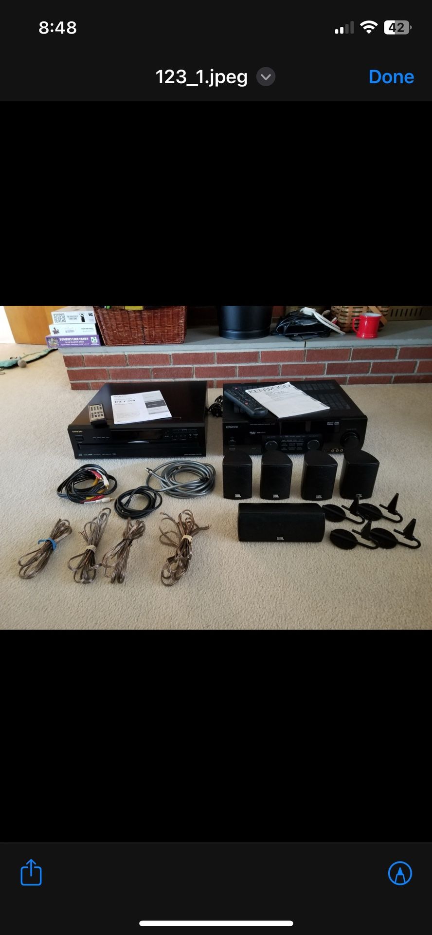 As Is- Kenwood Audio Receiver, Onkyo 6 Disc Changer And JBL Surround Sound Speakers