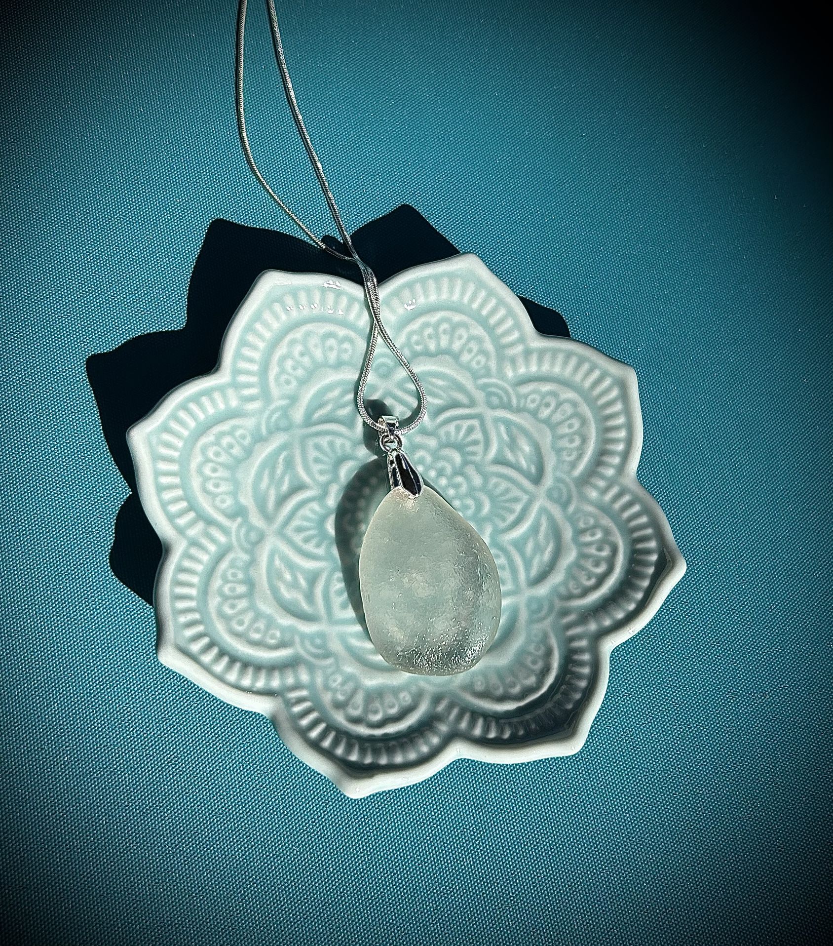 White Sea Glass Sterling Silver Necklace