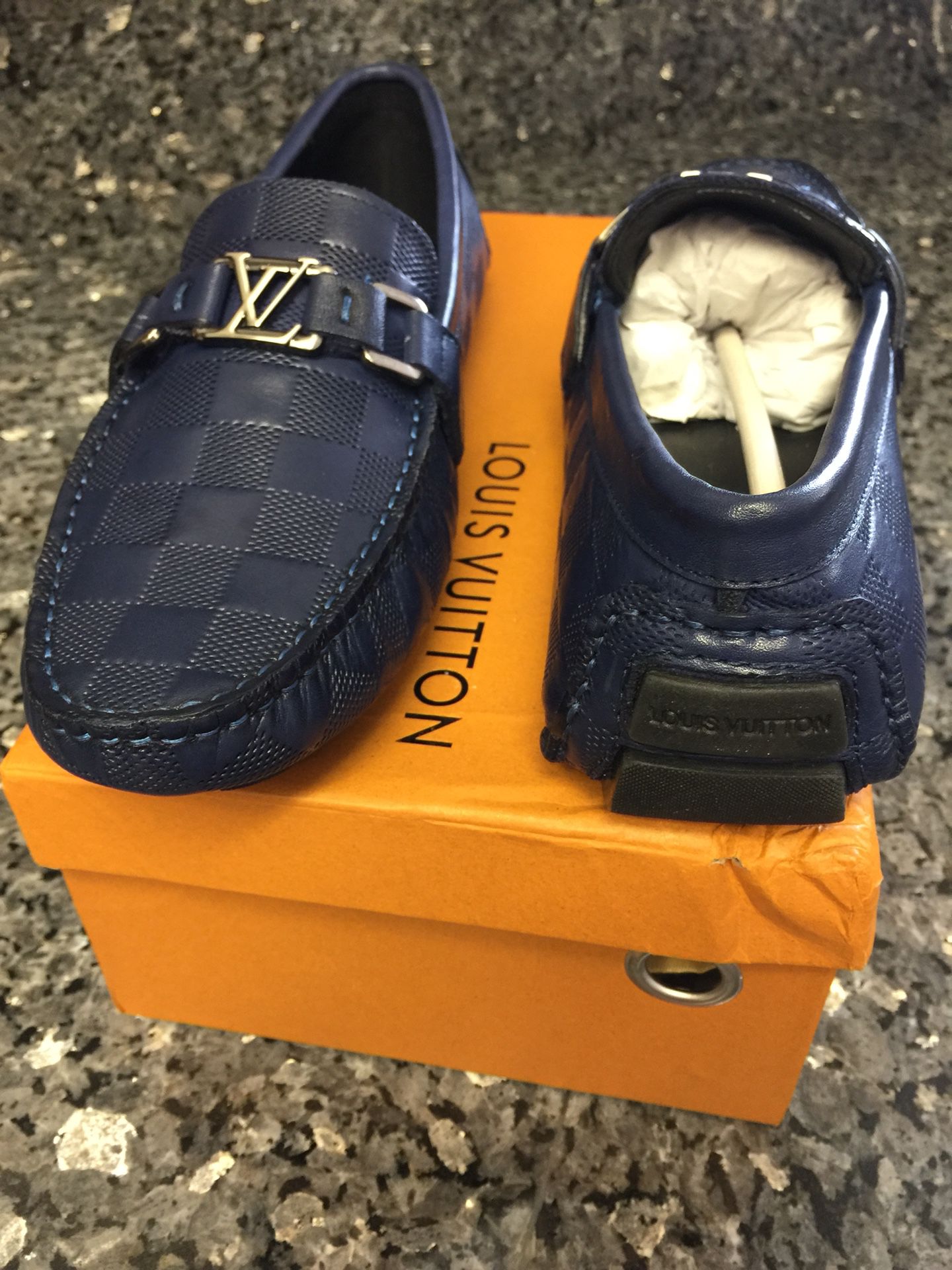 Louis Vuitton Navy Blue Leather Major Loafers Size 43.5 - ShopStyle