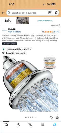 MakeFit Filtered Shower Head - High Pressure Shower Head with Filter for Hard Water Softener - 7 Settings Bathroom Rain Showerhead to Remove Chlorine