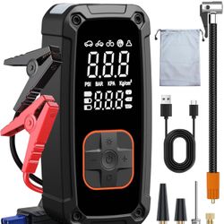 Tire Inflator Portable Air Compressor with Jump Starter - 150PSI & 25000mAh Car Battery Jump Starter with Tire Pressure Gauge,Electric Air Pump for Ca