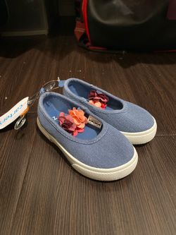 Carter's Floral Slip on Mary Jane Canvas Shoes Strap Flowers Little Girls Size 7