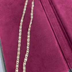 14K Gold Two Tone Anchor Necklace Length 22 : 21.5 Grams 