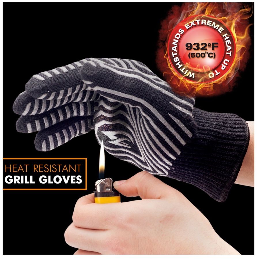 Extreme Heat Resistant BBQ Gloves – Highest Heat Grill Gloves Up To 932°F Resistant - Premium Insulated – Cooking, Frying, Grilling Gloves with Bonus