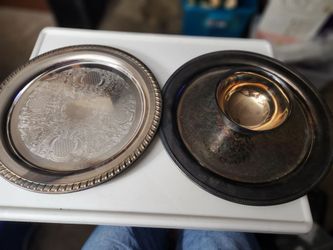 Vintage Silver Plated Serving Tray & Chip & Dip Tray Tarnished