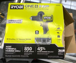 NEW Ryobi ONE+ HP 18V Brushless 1/2" Hammer Drill Kit Tool PBLHM102K1 4Ah Battery Charger