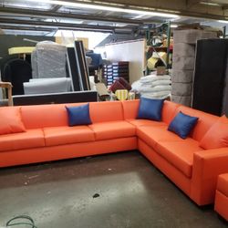 BRAND NEW 11X11FT and 6X13X6FT SECTIONAL SOFAS orange leather custom made available
