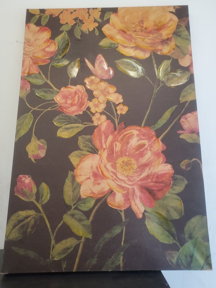 3 Floral Wal Art Wrapped Wood Frame