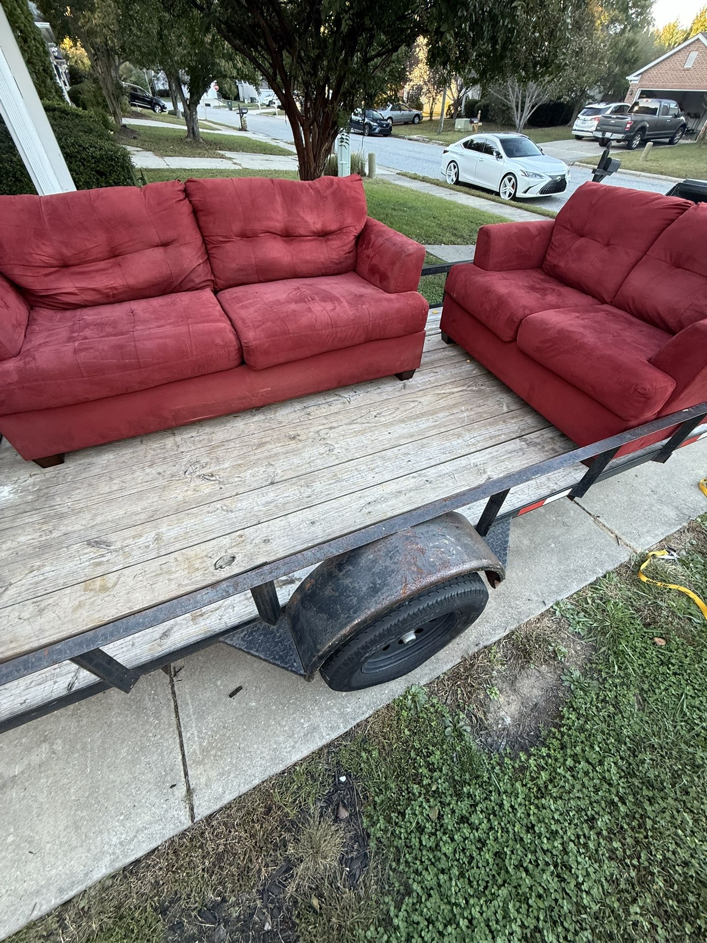 Red Couch And Loveseat Set. $300. Will Deliver For A Fee