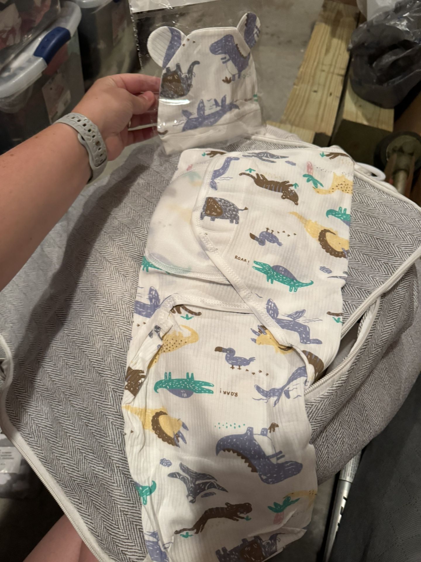 Baby Boy Dinosaur Swaddle Blanket And Hat Set