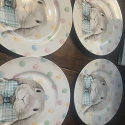 Ciroa Spring Easter Bunny Stoneware Plates, Set Of 4 , Microwave Safe